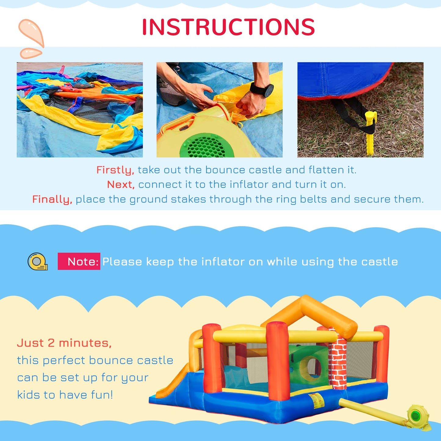 4 in 1 Kids Bouncy Castle Extra Large Double Slides & Trampoline Design Inflatable House Pool Climbing Wall with Blower Carrybag for Kids Age 3-8