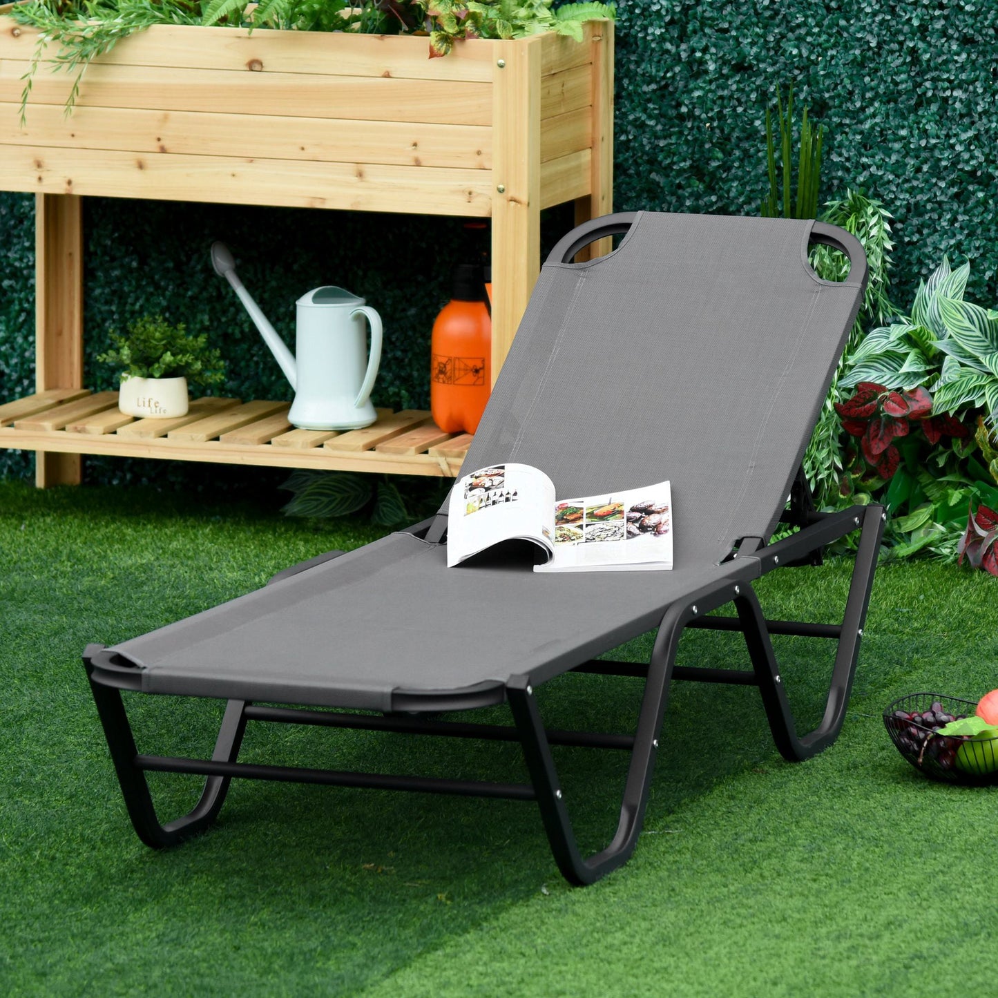 5-Position Sun Lounger Aluminium Grey by Aosom