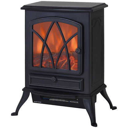 1850W Flame Effect Electric Free Standing Fireplace W/Fan and Log Burning Stove Heater-Black