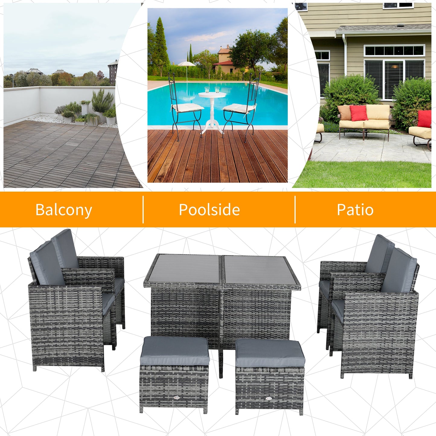 8 Seater Rattan Dining Set Garden Furniture Cushion Seat Woven Rattan Grey