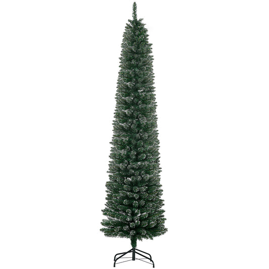7.5FT Artificial Snow Dipped Christmas Tree Xmas Pencil Tree Holiday Home Indoor Decoration with Foldable Black Stand Primary Image