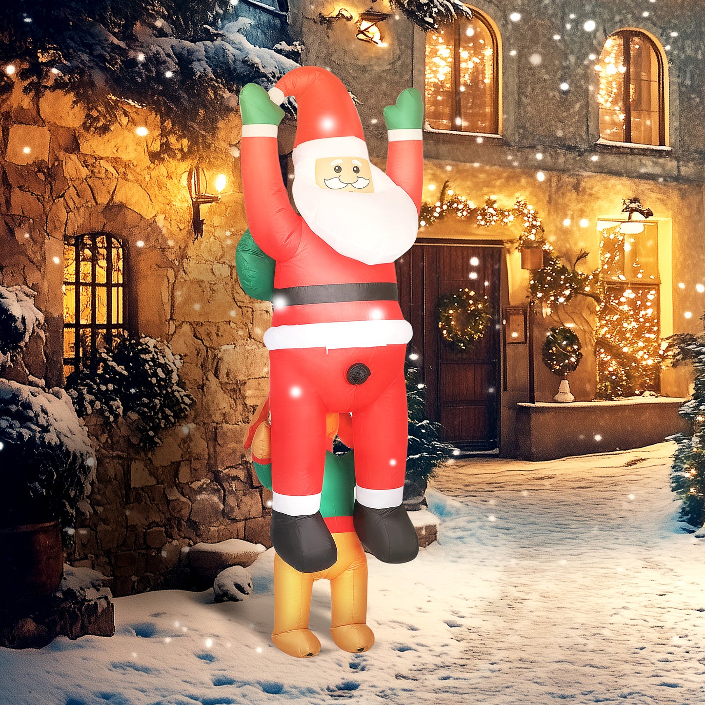 Santa And Dog Inflatable Christmas Decoration - 214cm