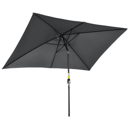 3x2m Patio Parasol Garden Umbrellas Canopy with Aluminum Tilt Crank Rectangular Sun Shade Steel