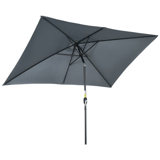 3x2m Patio Parasol Garden Umbrellas Canopy with Aluminum Tilt Crank Rectangular Sun Shade Steel