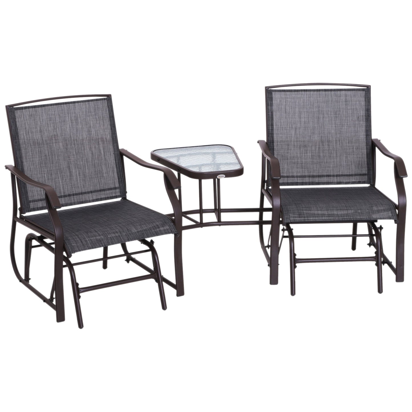 Garden Double Glider Rocking Chairs Metal Gliding Love Seat with Middle Table Conversation Set Patio Backyard Relax Outdoor Furniture Grey