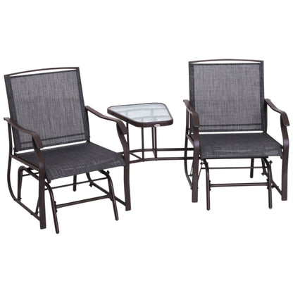 Garden Double Glider Rocking Chairs Metal Gliding Love Seat with Middle Table Conversation Set Patio Backyard Relax Outdoor Furniture Grey