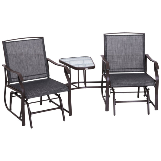 Garden Double Glider Rocking Chairs Metal Gliding Love Seat with Middle Table Conversation Set Patio Backyard Relax Outdoor Furniture Grey