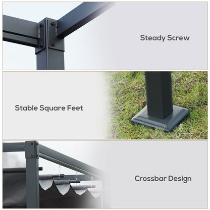 4 x 3M Metal Pergola Gazebo Patio Sun Shelter Grape Tent Retractable Canopy Grey
