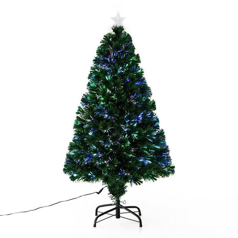 4FT Pre-Lit Fibre Optic Artificial Christmas Tree Holiday Xmas Décor with Tree Topper Multi-Colour