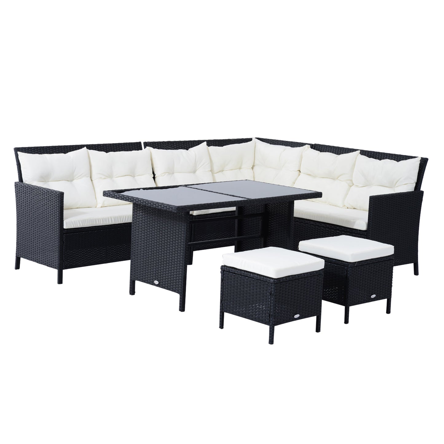 8 Seater Garden Rattan Furniture Rattan Corner Dining Sofa Set Wicker Conservatory Furniture Lawn Patio Coffee Table Foot Stool w/Cushion-Black