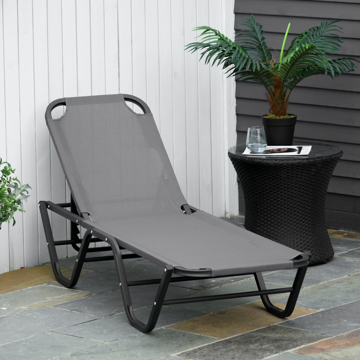 5-Position Sun Lounger Aluminium Grey by Aosom