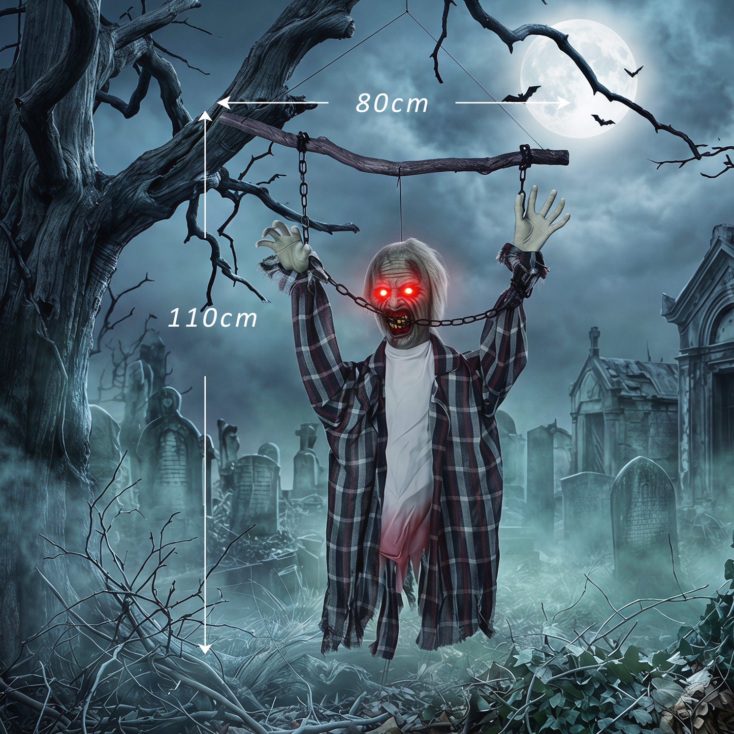Animated Hanging Zombie Halloween Decoration - 110cm