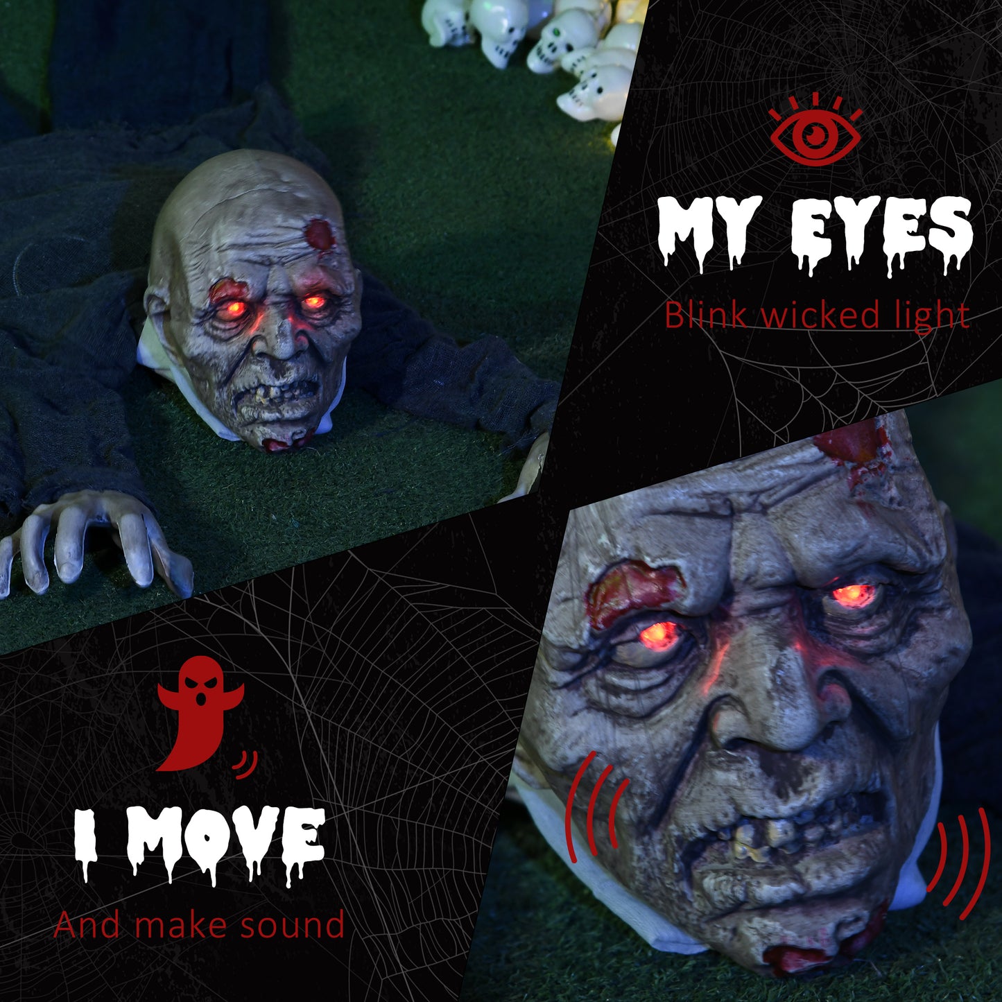 Animated Crawling Zombie Halloween Decoration - 159cm