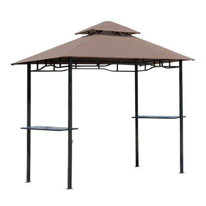 2.5M 8ft New Double-Tier BBQ Gazebo Grill Canopy Barbecue Tent Shelter Patio Deck Cover - Coffee