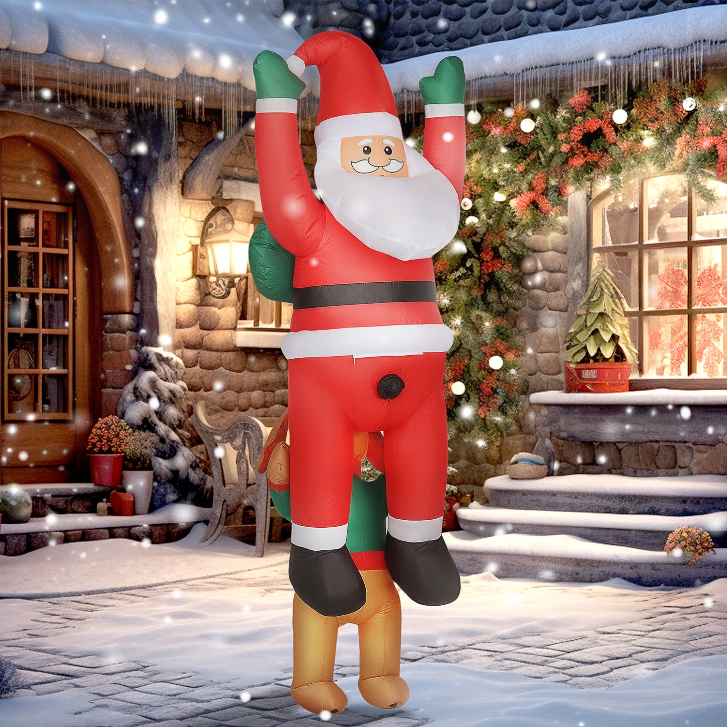Santa And Dog Inflatable Christmas Decoration - 214cm