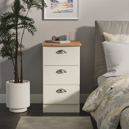 Victoria Bedside Table Cream & Light Oak 3 Drawers 40cm