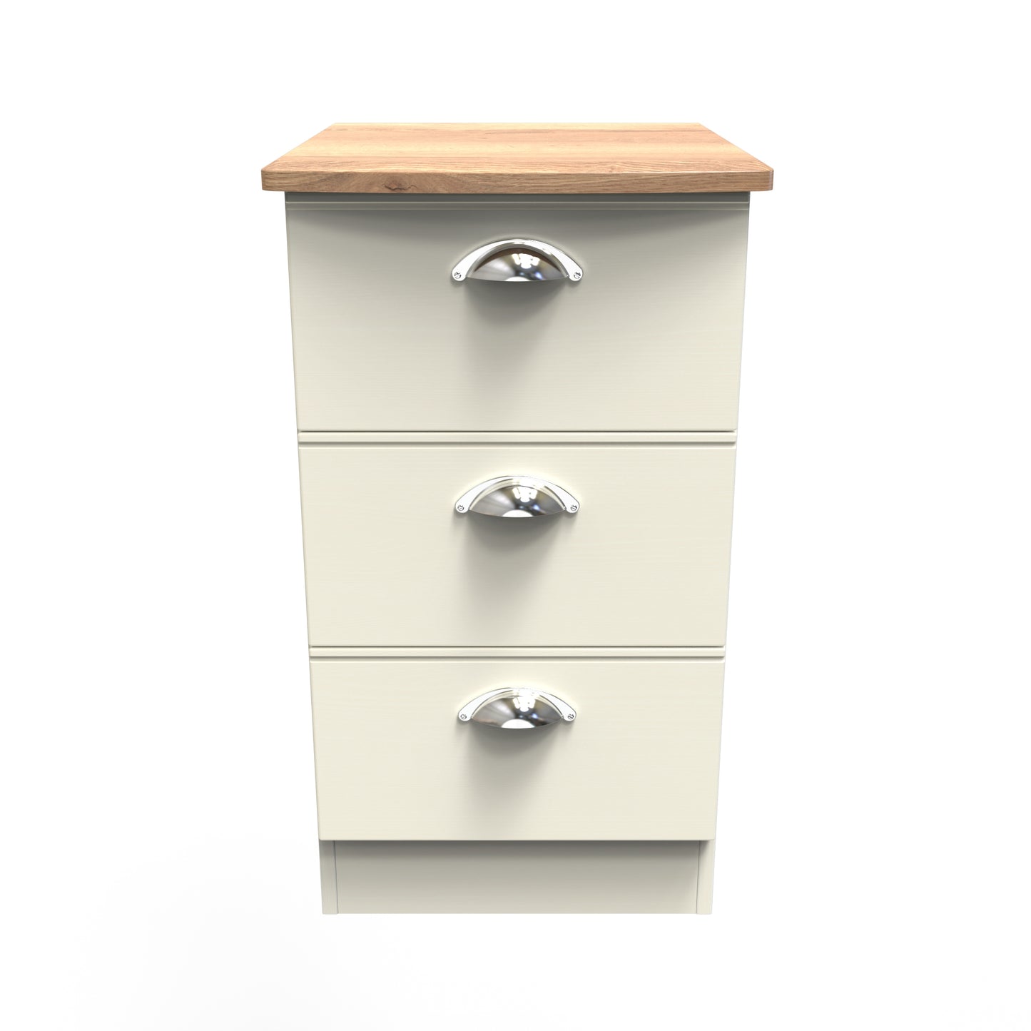 Victoria Bedside Table Cream & Light Oak 3 Drawers 40cm