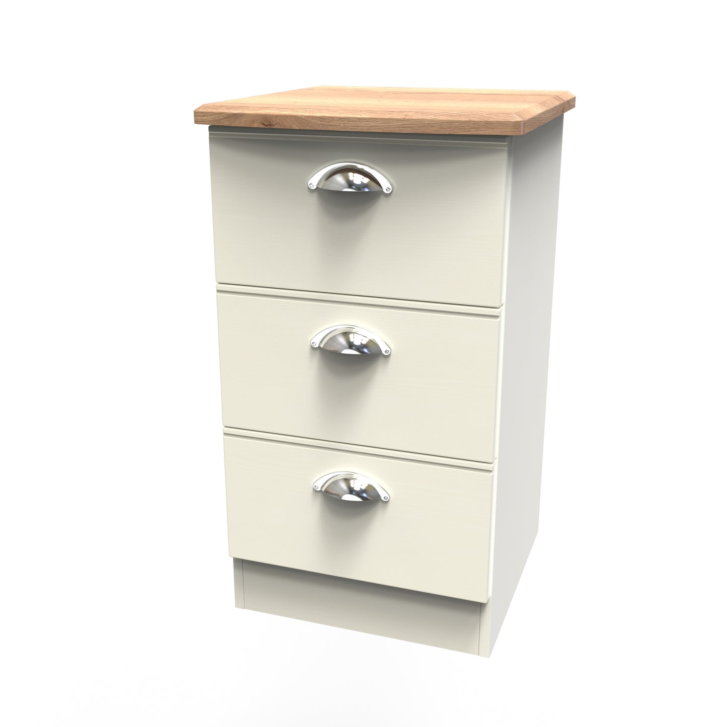 Victoria Bedside Table Cream & Light Oak 3 Drawers 40cm
