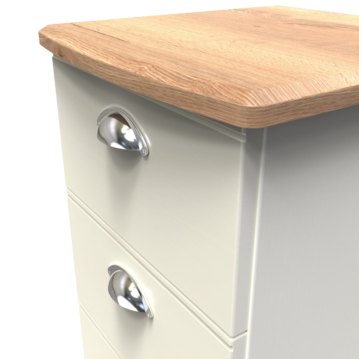 Victoria Bedside Table Cream & Light Oak 3 Drawers 40cm