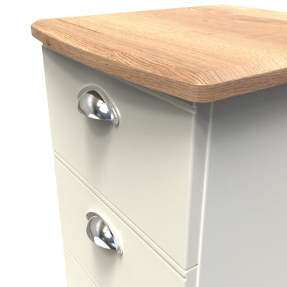 Victoria Bedside Table Cream & Light Oak 3 Drawers 40cm