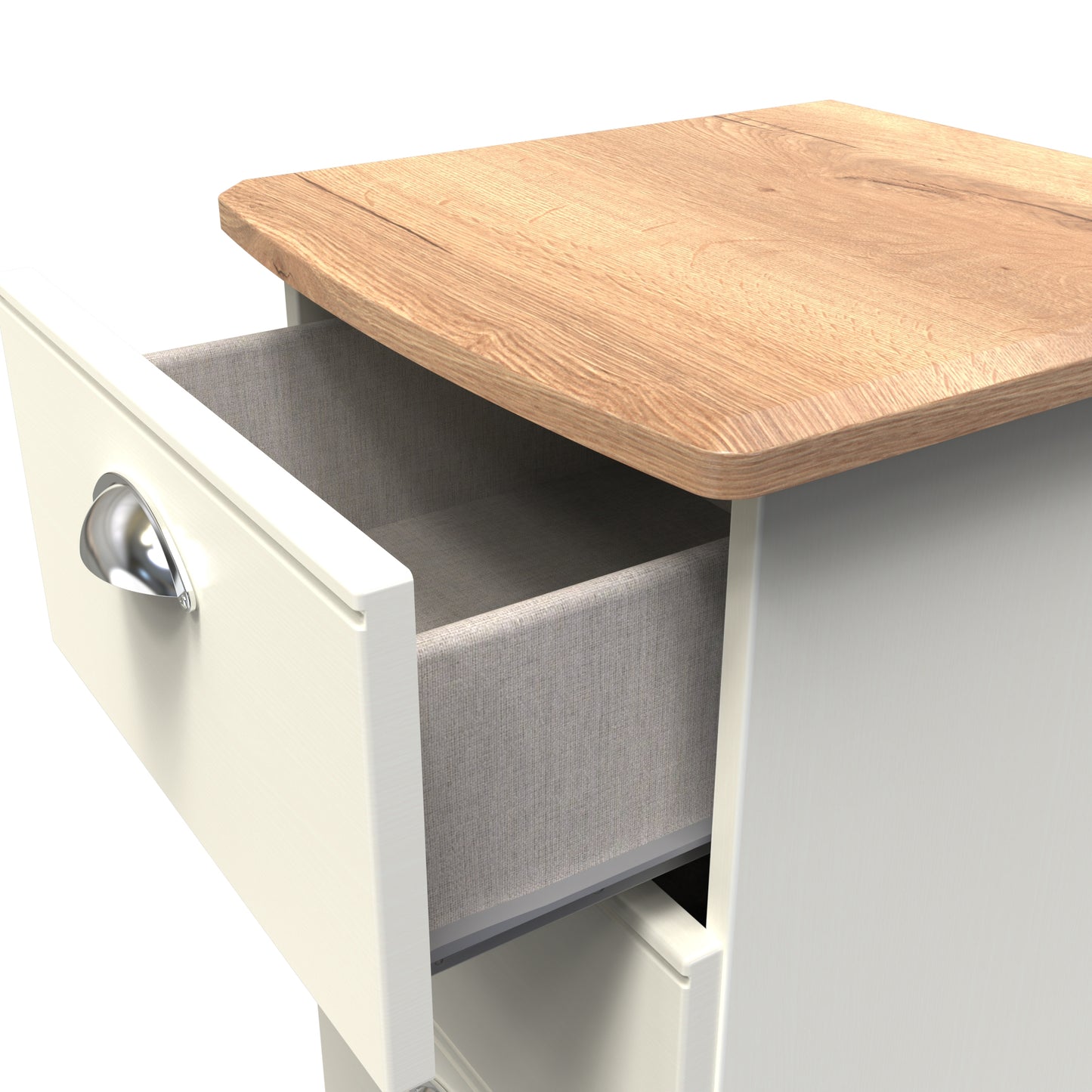 Victoria Bedside Table Cream & Light Oak 3 Drawers 40cm