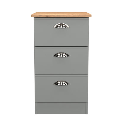 Victoria Bedside Table Grey & Light Oak 3 Drawers 40cm