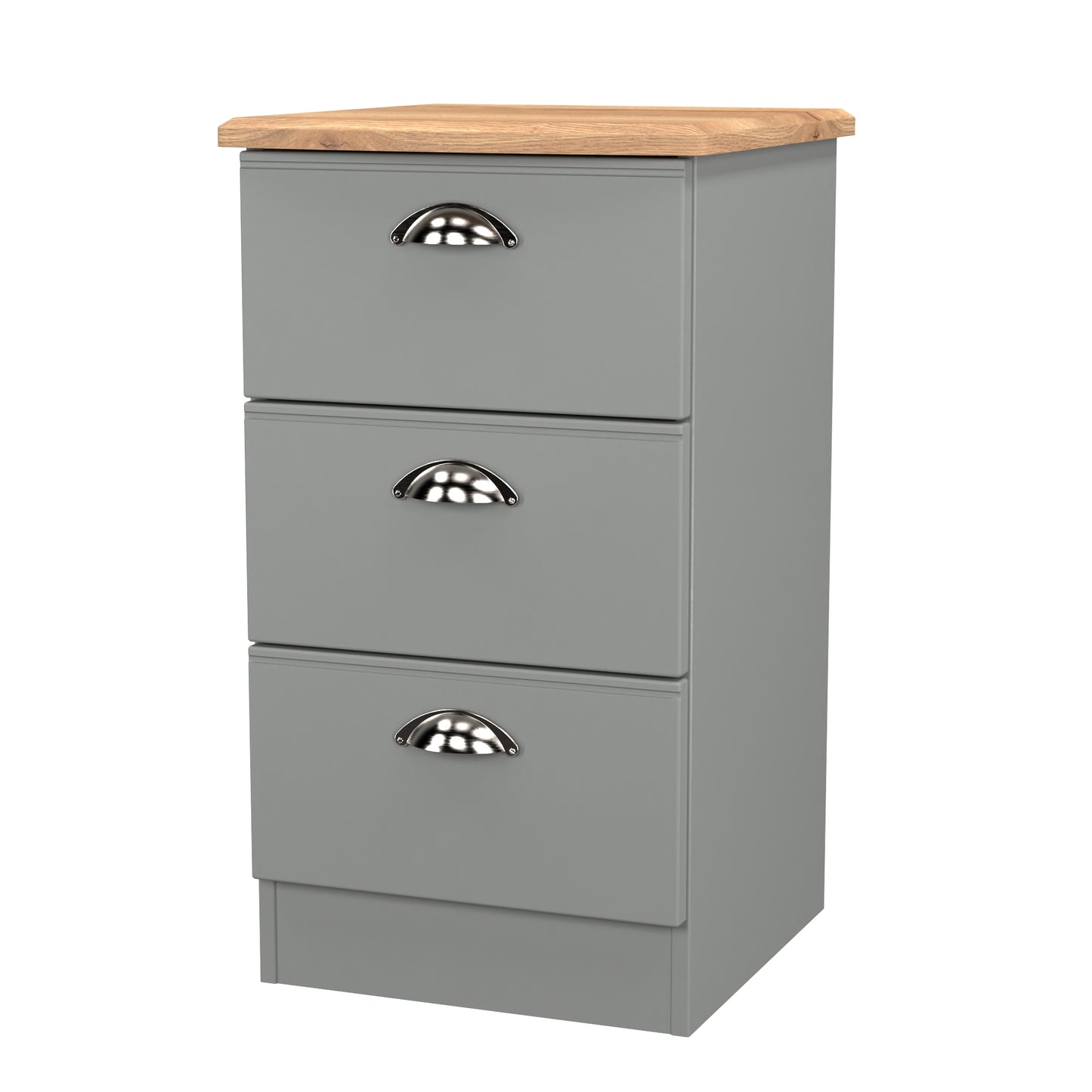 Victoria Bedside Table Grey & Light Oak 3 Drawers 40cm