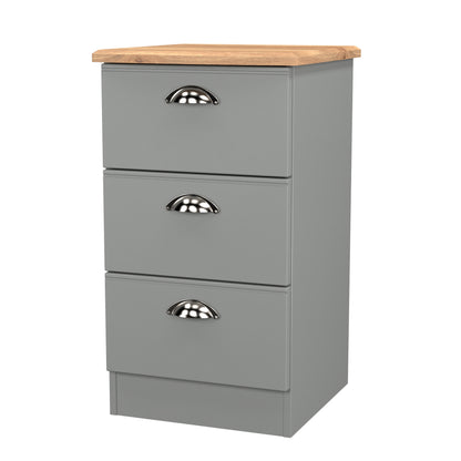 Victoria Bedside Table Grey & Light Oak 3 Drawers 40cm
