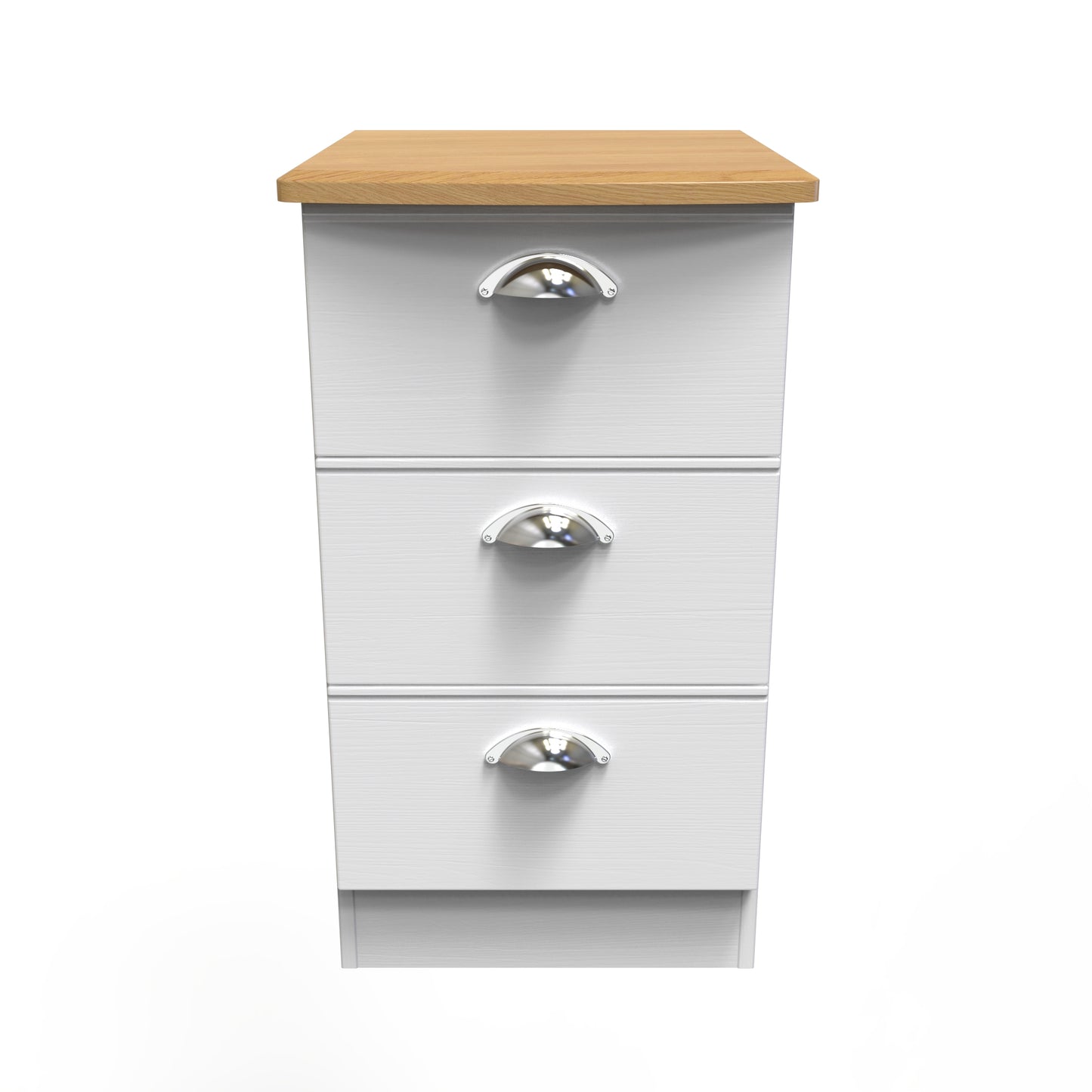 Victoria Bedside Table White & Light Oak 3 Drawers 40cm