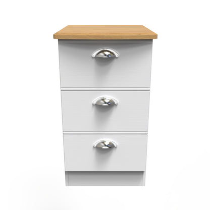 Victoria Bedside Table White & Light Oak 3 Drawers 40cm