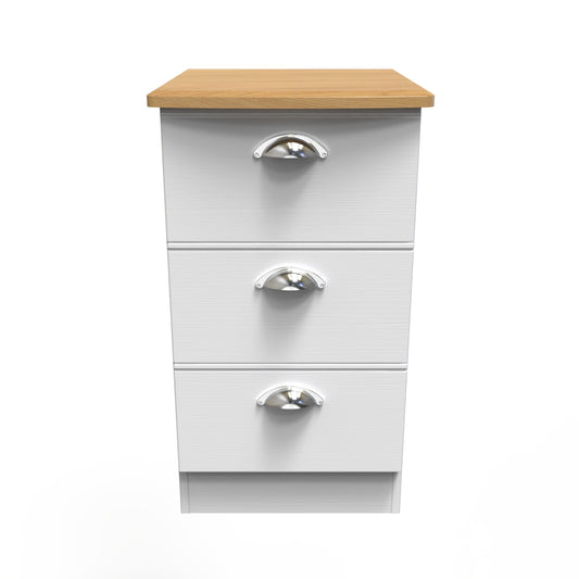 Victoria Bedside Table White & Light Oak 3 Drawers 40cm