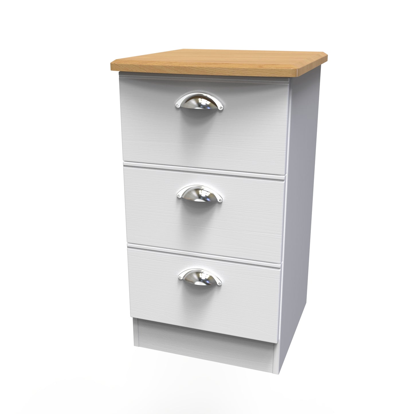 Victoria Bedside Table White & Light Oak 3 Drawers 40cm