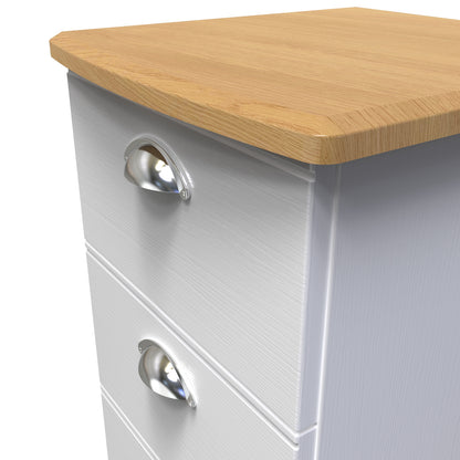 Victoria Bedside Table White & Light Oak 3 Drawers 40cm