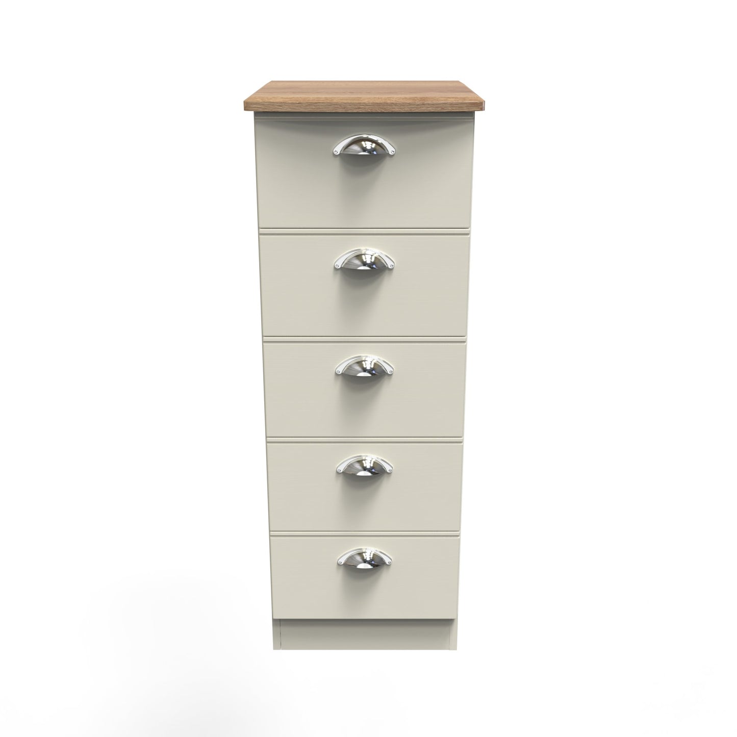 Victoria Tall Tallboy Cream & Light Oak 5 Drawers 40cm