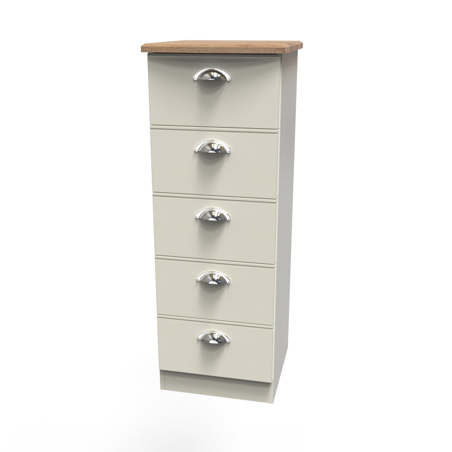 Victoria Tall Tallboy Cream & Light Oak 5 Drawers 40cm