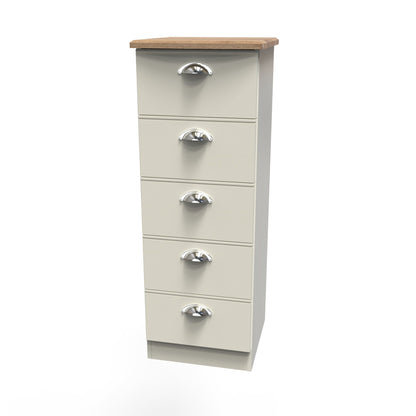 Victoria Tall Tallboy Cream & Light Oak 5 Drawers 40cm