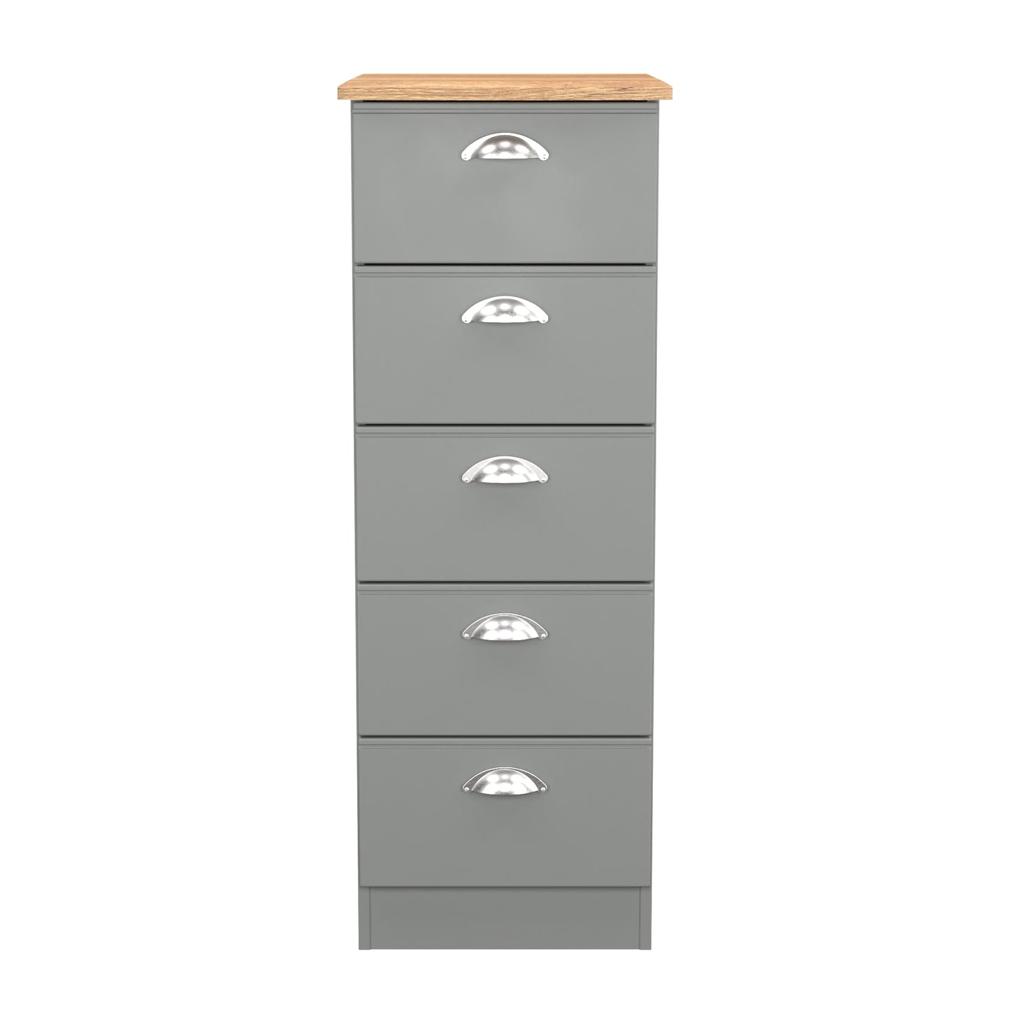 Victoria Tall Tallboy Grey & Light Oak 5 Drawers 40cm