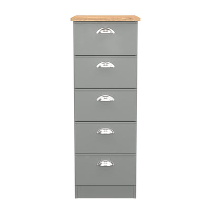 Victoria Tall Tallboy Grey & Light Oak 5 Drawers 40cm