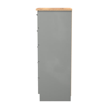 Victoria Tall Tallboy Grey & Light Oak 5 Drawers 40cm