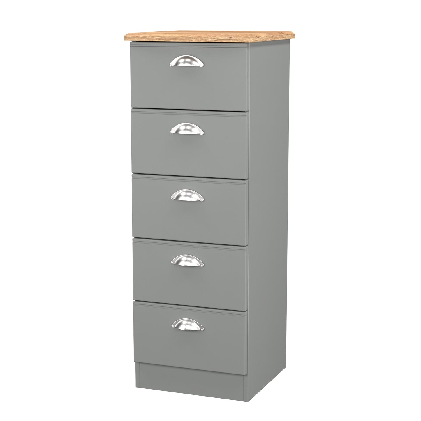 Victoria Tall Tallboy Grey & Light Oak 5 Drawers 40cm