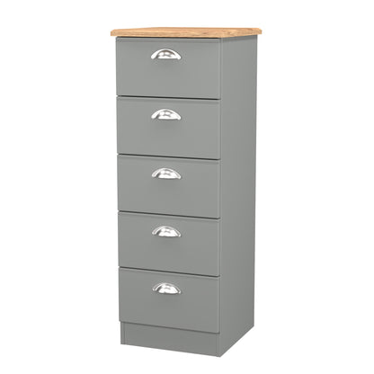 Victoria Tall Tallboy Grey & Light Oak 5 Drawers 40cm