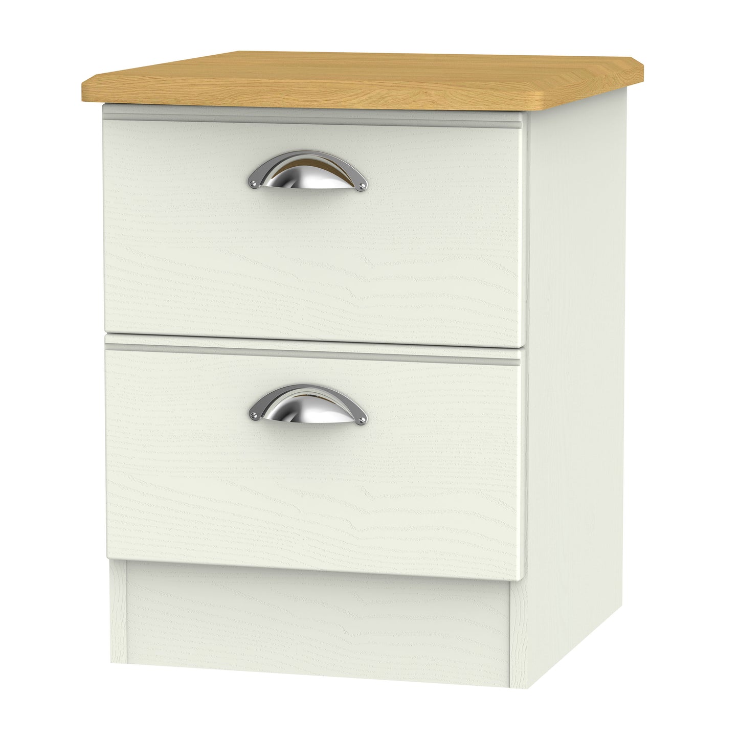 Victoria Bedside Table Cream & Light Oak 2 Drawers 40cm