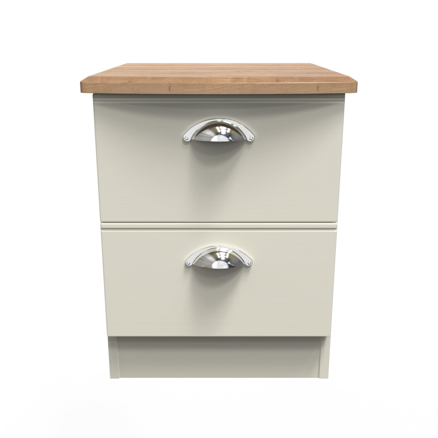 Victoria Bedside Table Cream & Light Oak 2 Drawers 40cm