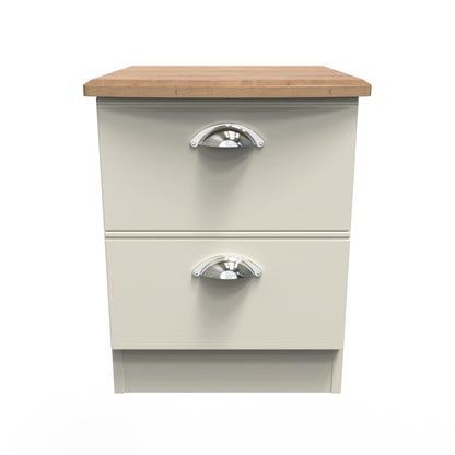 Victoria Bedside Table Cream & Light Oak 2 Drawers 40cm