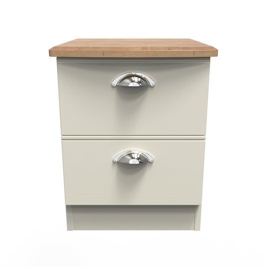 Victoria Bedside Table Cream & Light Oak 2 Drawers 40cm