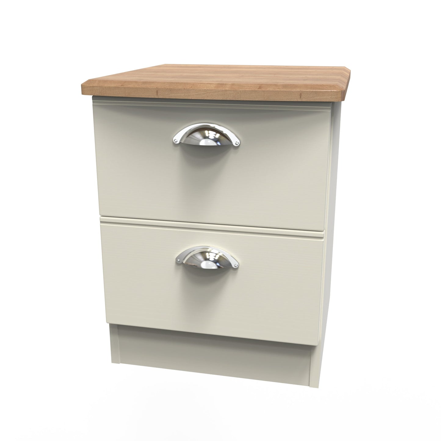 Victoria Bedside Table Cream & Light Oak 2 Drawers 40cm