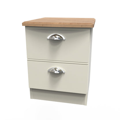 Victoria Bedside Table Cream & Light Oak 2 Drawers 40cm