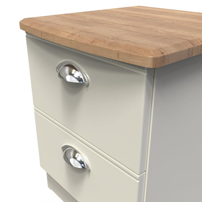 Victoria Bedside Table Cream & Light Oak 2 Drawers 40cm