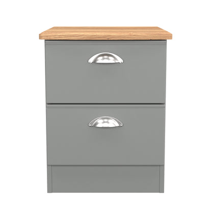 Victoria Bedside Table Grey & Light Oak 2 Drawers 40cm