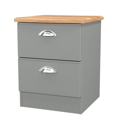 Victoria Bedside Table Grey & Light Oak 2 Drawers 40cm